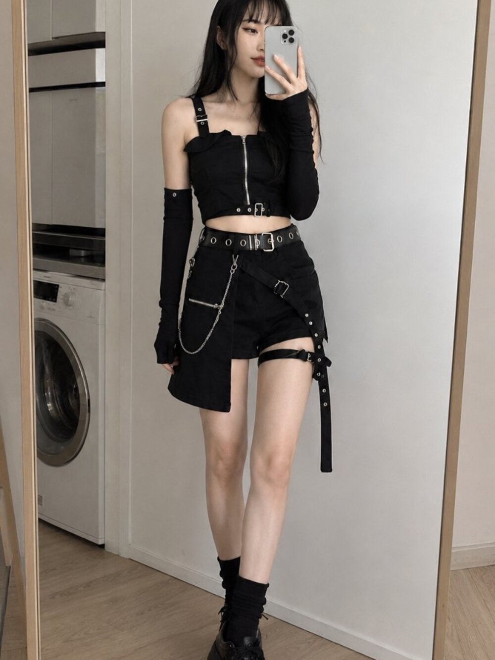 Black Gothic Punk Strap Set Y2K Cybercore Size S